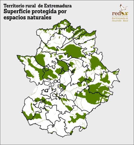 Territorio rural de Extremadura - Superficie protegida por espacios naturales