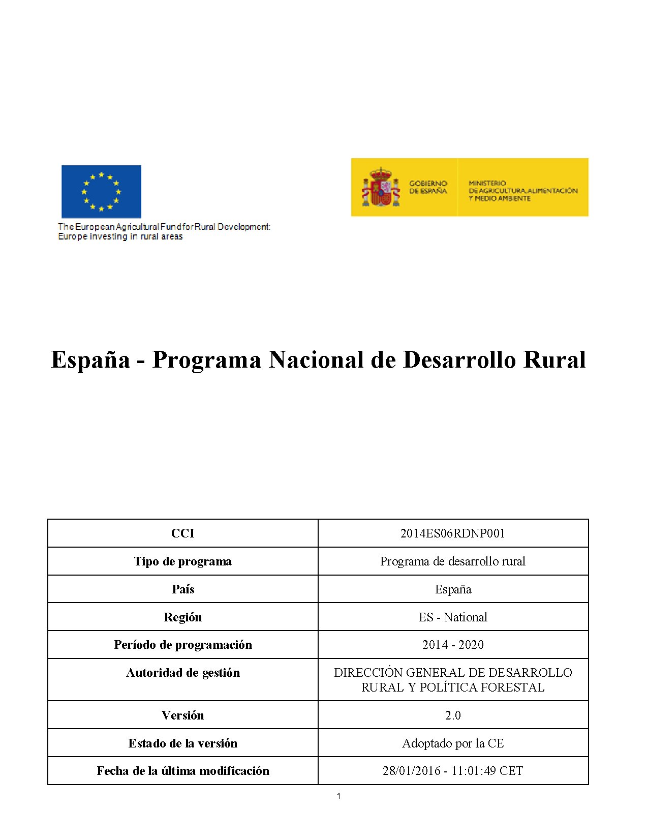 Programa de Desarrollo Rural Nacional 2014-2020