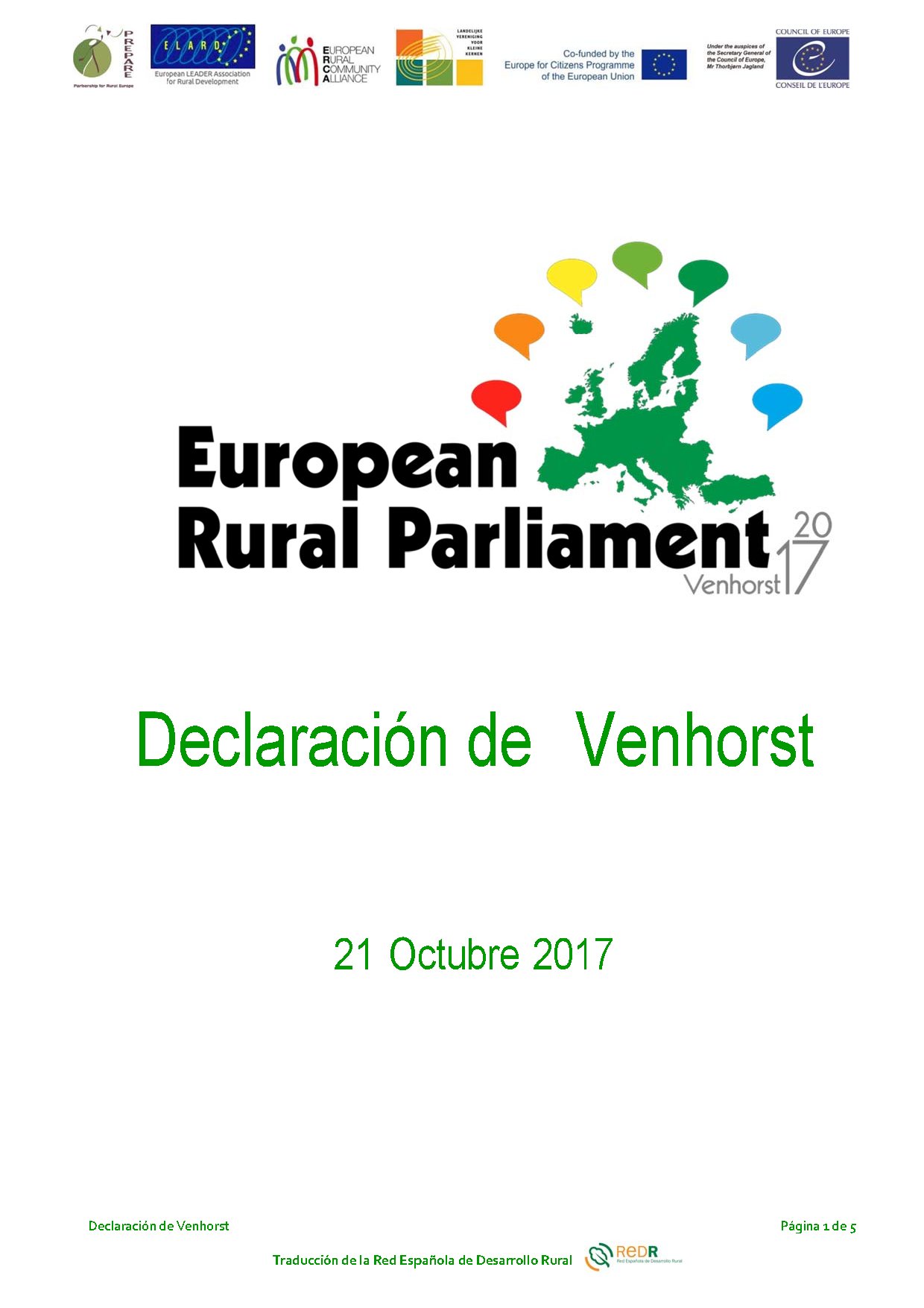 Declaración de Venhorst (2017) - Propuestas para un nuevo fondo europeo de desarrollo local participativo