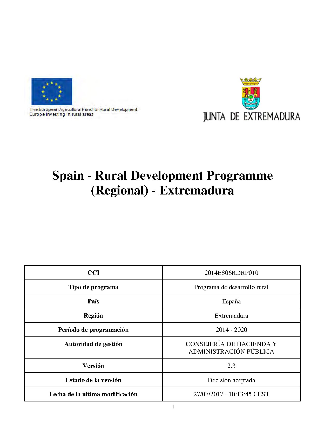 PDR de Extremadura 2014-2020