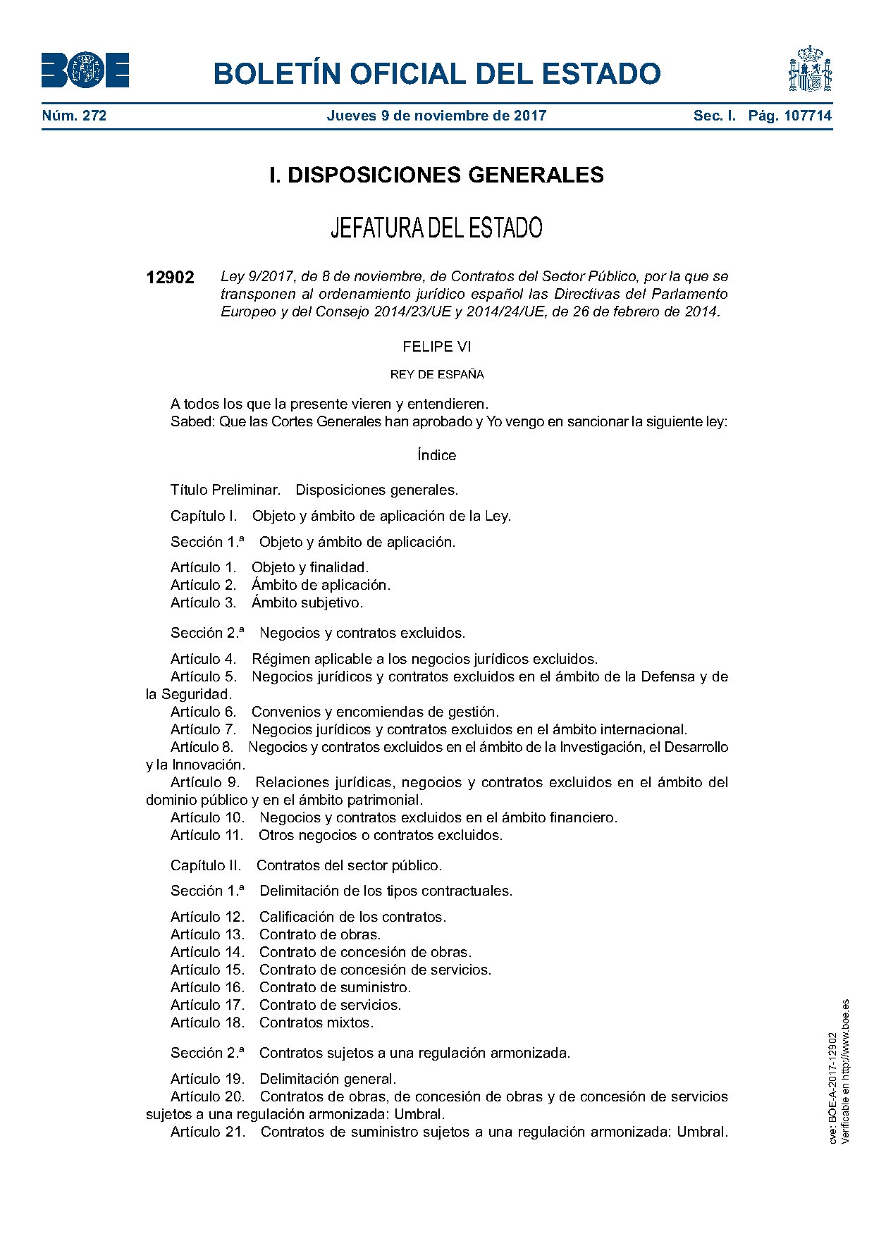 Ley 9/2017, de 8 de noviembre, de Contratos del Sector Público