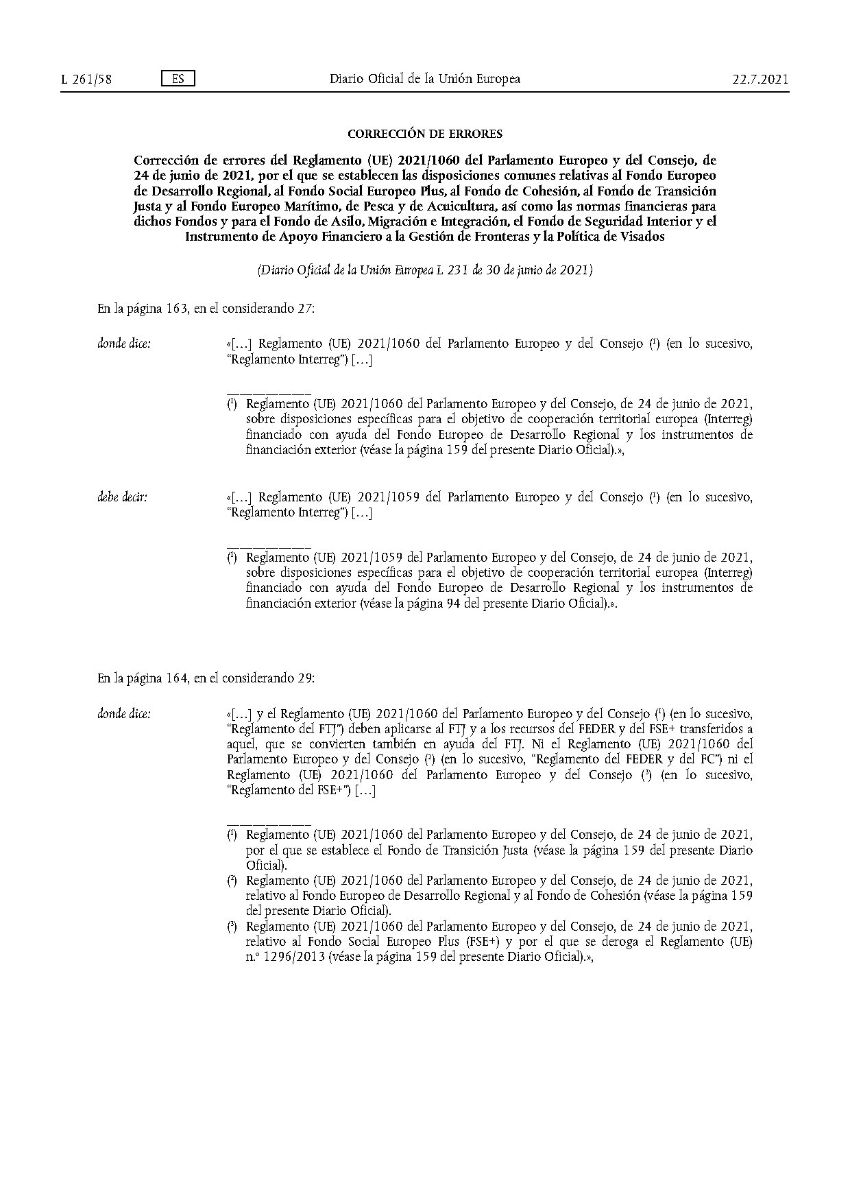 Corrección de errores del Reglamento (UE) 2021/1060