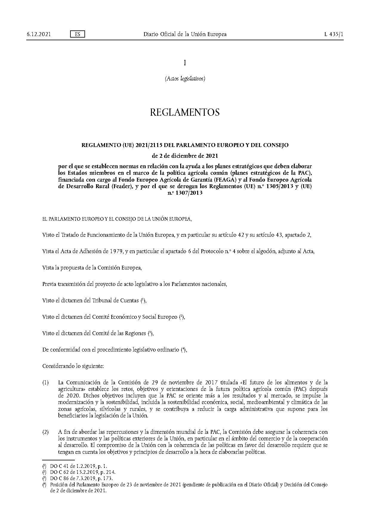 Reglamento (UE) 2021/2115 Planes estratégicos de los Estados miembros financiados por FEADER