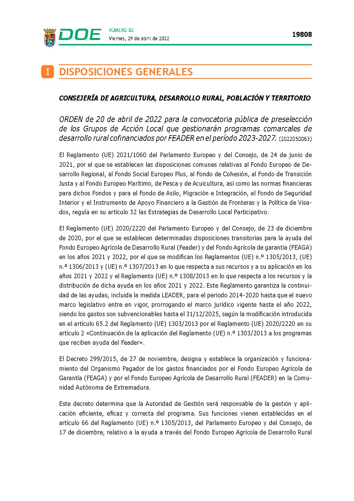 Orden preselección GALs 2023-2027