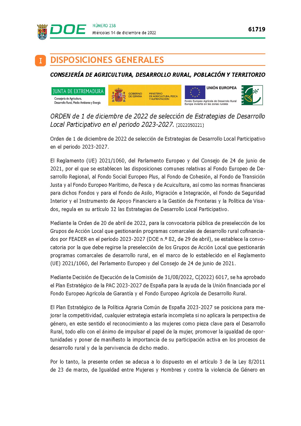 Orden selección Estrategías DLP 2023-2027