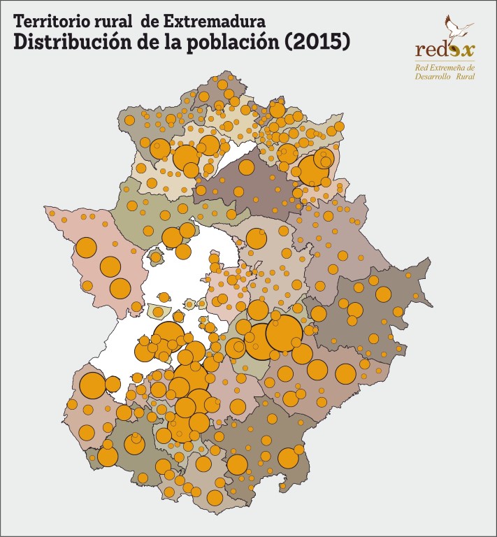 Territorio rural de Extremadura - Distribuci&oacute;n de la poblaci&oacute;n